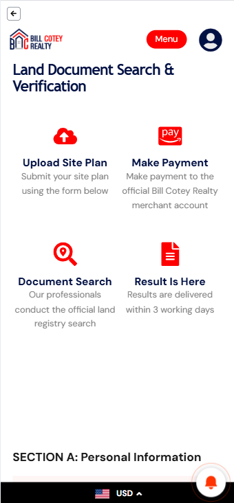 Bill Cotey Realty Land Document Search & Verification mobile screen